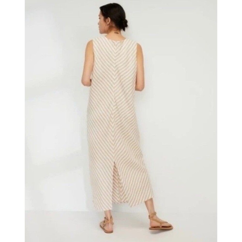 Everlane The Linen Bias Cut Dress Striped Ivory Beige Midi Size 12 - Picture 3 of 12